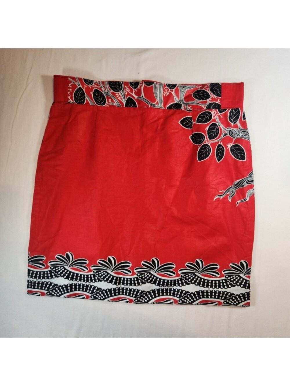 Etnica Red Batik Print‎ Mini Skirt Black White Botanical Leaf Tree Motif Lined